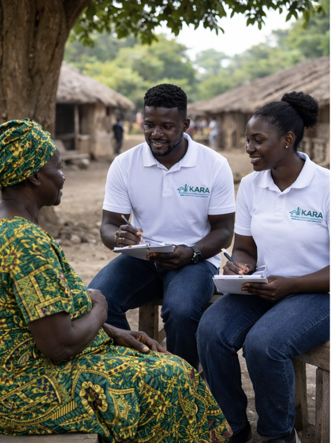 KARA team members listening to an elder during a field conversation