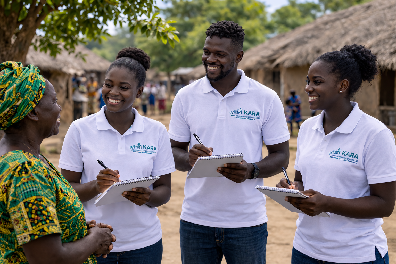 KARA field team members meeting with community members in a village setting